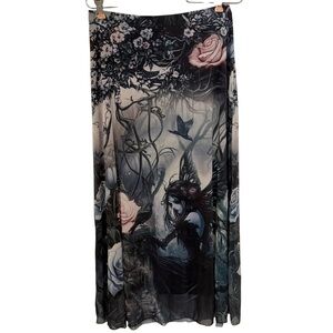 Hot Topic Midsummer Forest Fairy Mesh Midi Skirt M Gothic Butterfly Rose Print